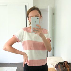 XS Madewell Boxy Pink Striped Tee - Like New